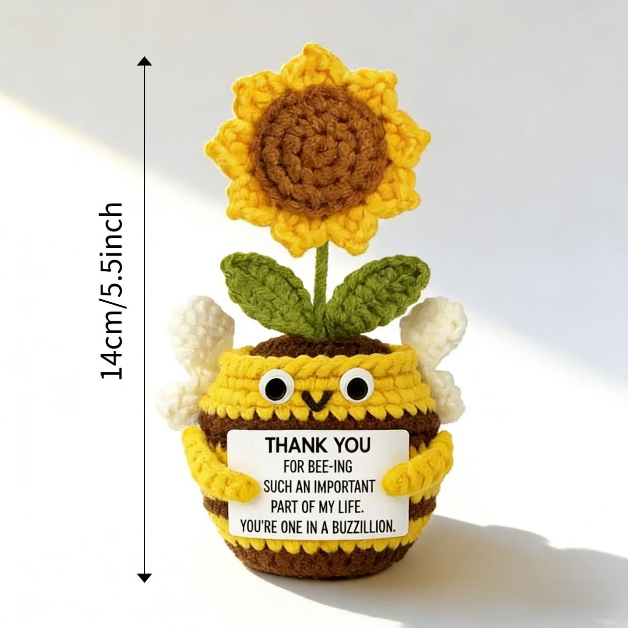 Handmade Crochet Bee Sunflower Planter - Positive Energy Emotion Support Decor - Cute Floral Tabletop Decoration - Perfect Gift for Her, Girls, Moms, Daughters, Teachers, Graduation Gift, Teacher's Day Gift, Mother's Day Gift - Spring Summer Decorative