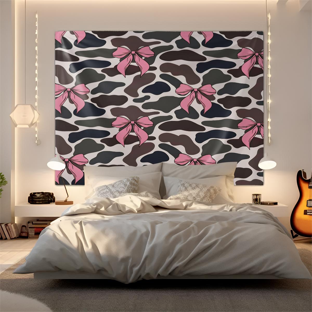 1Pcs Coquette Pink Bow Printed Tapestry, Sweet Y2K Aesthetic Wall Hanging, Soft Durable Fabric with Vivid Digital Print, Versatile Tapestries for Bedroom, Dorm, Living Room & Vanity Area, Ideal Cute Room Decor