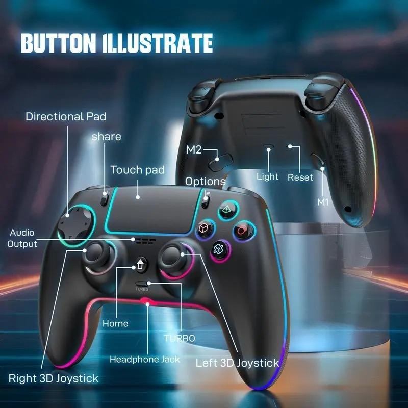 Wireless Hall PS5/PRO No Stick Drift Controller for PS5, PC, Mac, Steam Deck & Mobile - Bluetooth 5.0 Gamepad with Hall Effect Sticks, Touchpad, 6-Axis Gyro, Turbo,3.5mm Jack & Charging Cable