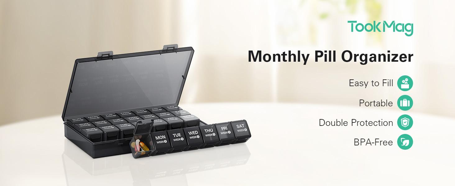 Anycoo Monthly 4 Weeks Pill Organizer 1 Time a Day Pill Box Large Pill Case 28 Day Pill Container for Vitamins Supplement Medication Medicine Healthcare