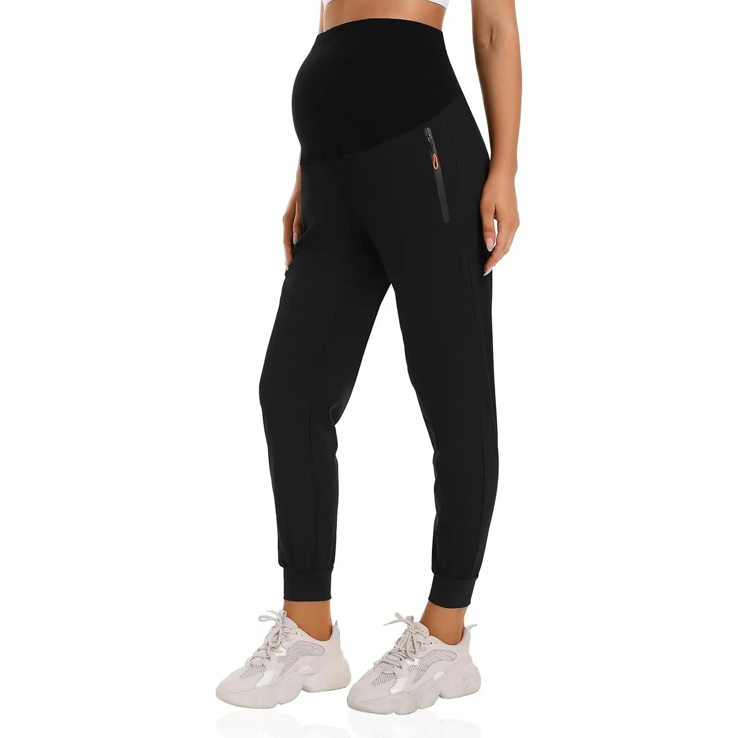 Women's Maternity Joggers Quick Dry Pregnancy Scrub Pants | Over Belly, Zipper Pockets, Tapered Maternity Hiking Pants, Casual Work Scrubs, Workout Athletic Golf Sweatpants