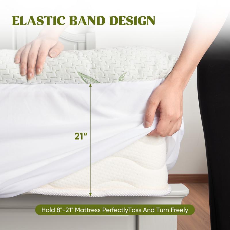 Bamboo Extra Thick Mattress Topper Waterproof Mattress Protector- 1000 GSM Quilted Fitted Extra, Cooling Breathable Pillow Mattress Pad - Deep Pocket Topper Fits 8-21 Inches