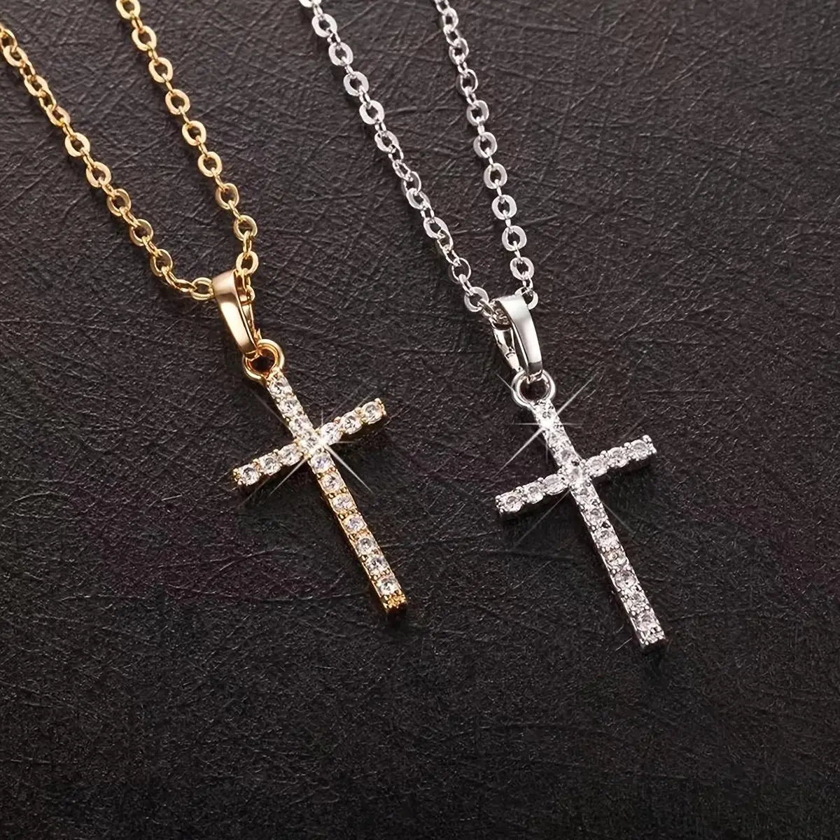 1 Cross Pendant Collarbone Chain Women's Rhinestone-Studded Necklace