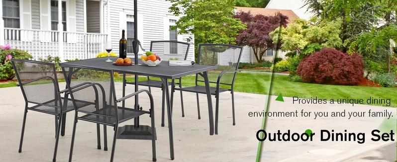 AECOJOY 5-Piece Outdoor Table and Chair Set with 1.73" Umbrella Hole 1 Table & 4 Stackable Garden Chairs for Patio Bistro Deck AECOJOY 5-Piece Outdoor Table and Chair Set with 1.73" Umbrella Hole 1 Table & 4 Stackable Garden Chairs for Patio Bistro Deck