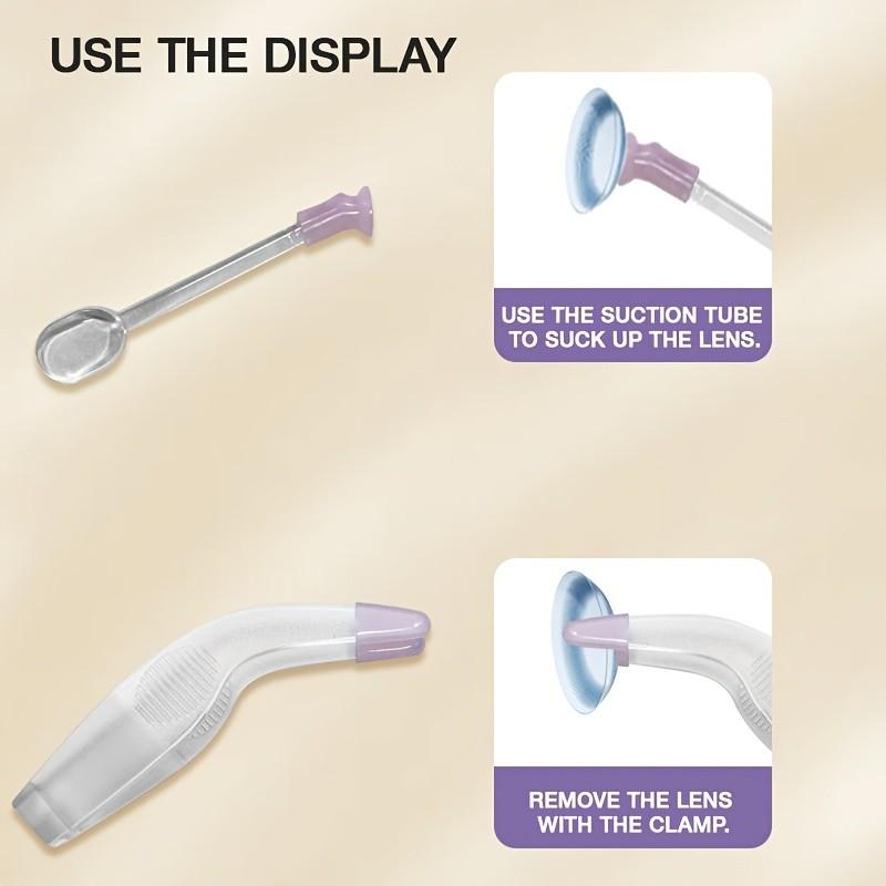 3-Piece Contact Lens Removal Tool Set, Ergonomic Tweezers and Insertor, Suitable for Soft and Hard Lenses, Ideal for Daily Use and Travel