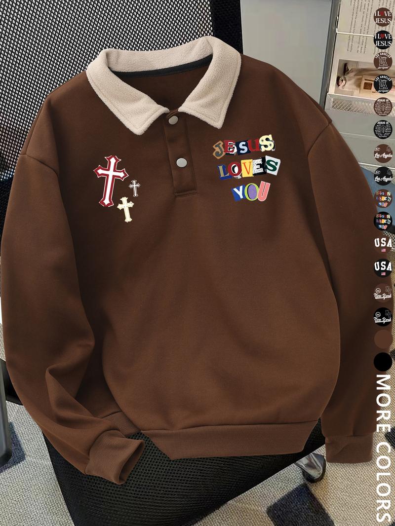 Men's Y2K Autumn Winter Thickened Retro British Style Aesthetic Lamb Wool Collar Polo Shirt, Unisex Casual Fashion, All Seasons Wear