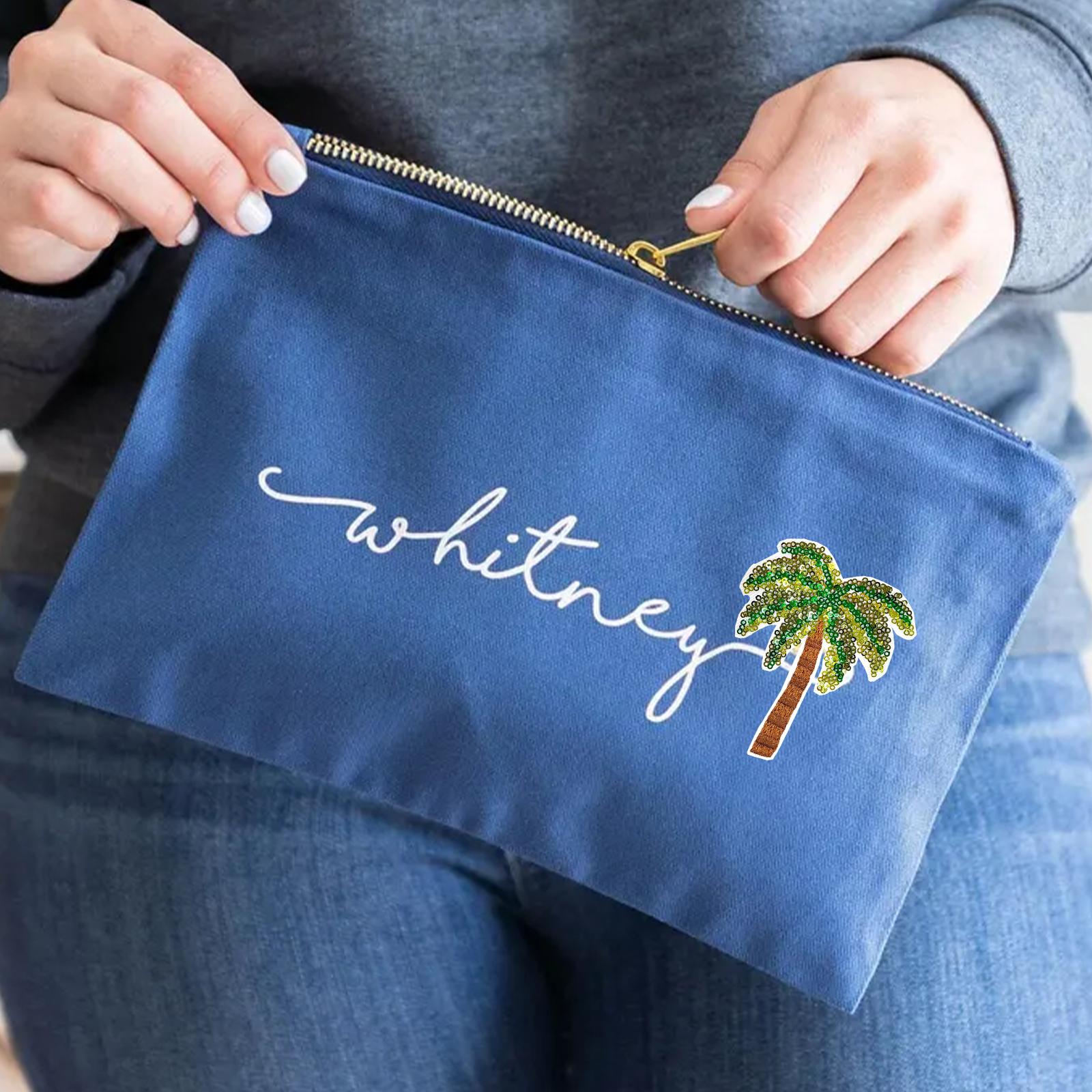 5Pcs Sequins Coconut tree Iron on Patches Embroidery Applique Clothing Shiny Decoration Sew on DIY Accessories for Hats Jeans Jackets Bags