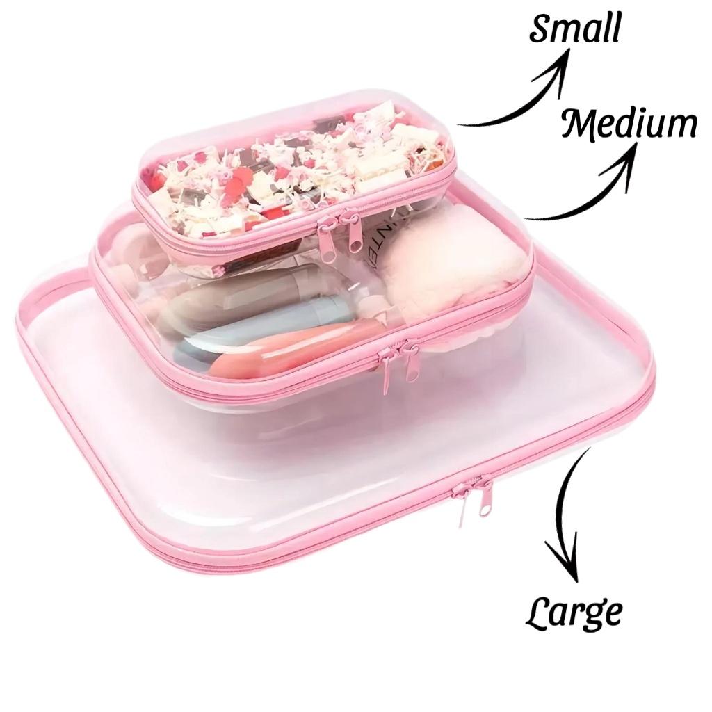 1/3 Set Clear, Transparent Storage Box, Large Capacity Zipper Storage Box, White/Pink/Blue Available Portable Storage Organizer for Skincare, Clothes, Books, Laundry, Travel Toiletry Bag, Space Saver Organizer, Large/Medium/Small Size available