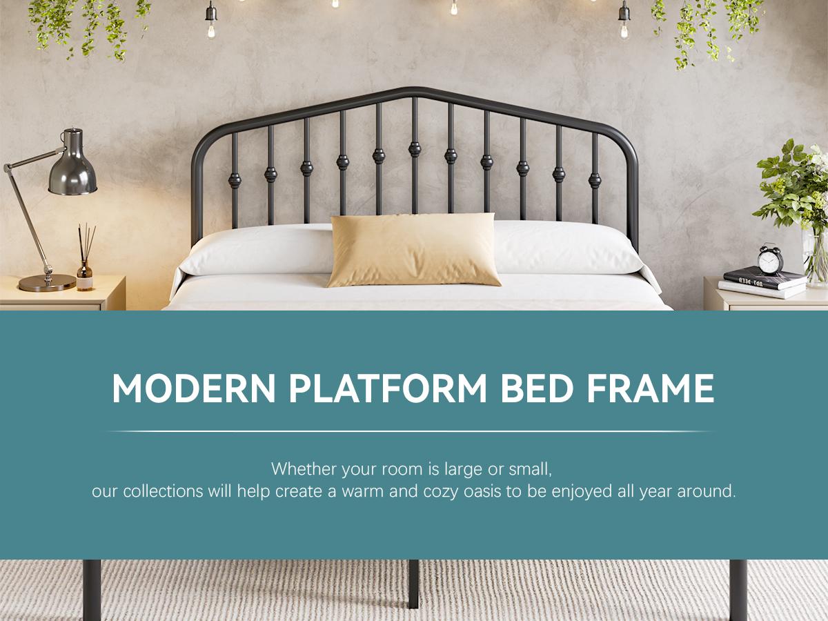 HOOMIC 14 Inches Metal Bed Frame【Frame Only No Mattress】with Victorian Headboard & Footboard, Heavy-Duty Wrought Iron Platform Bed,No Box Spring Needed,Black