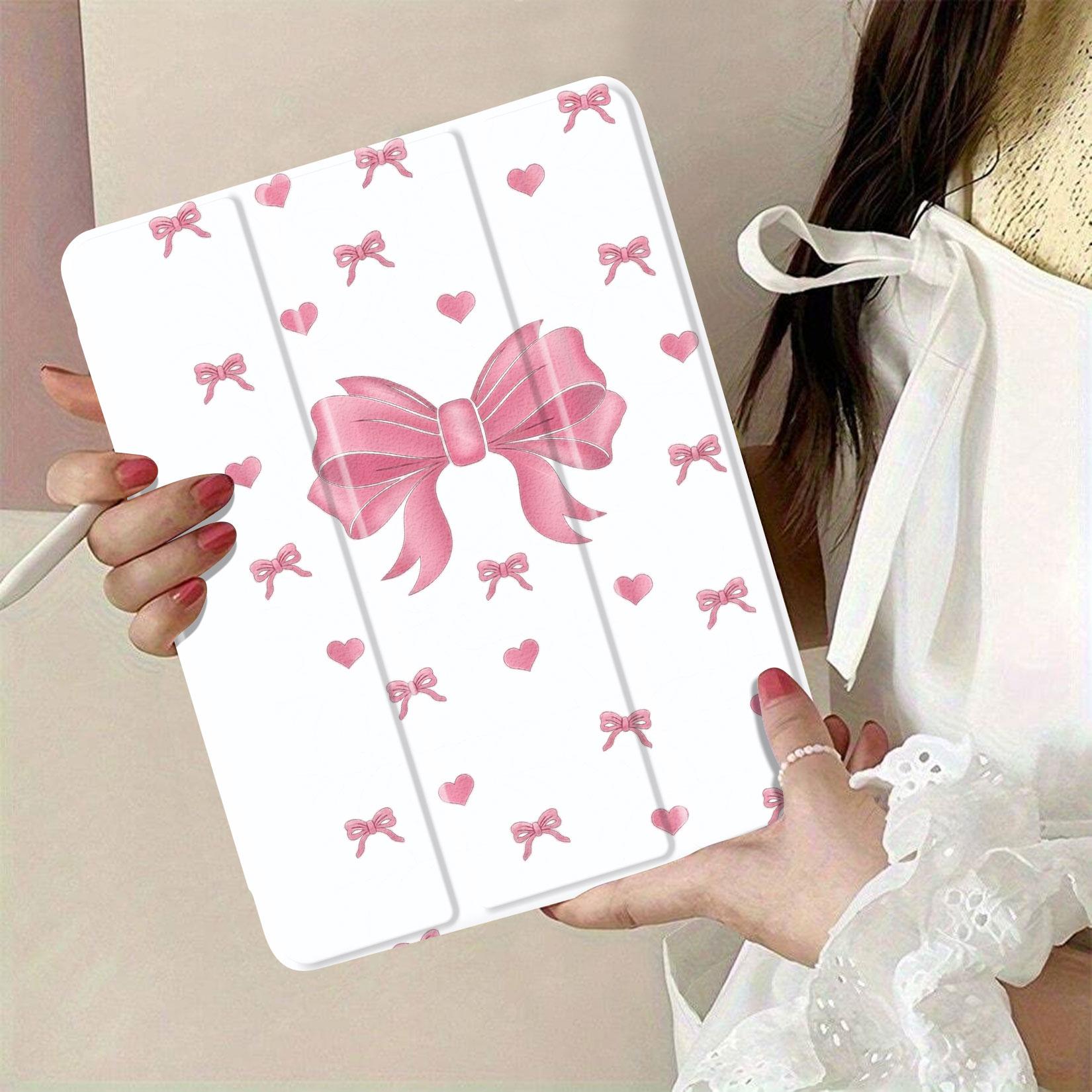 TPU iPad Protective Casing with Stylish Bow-Hearts Pattern, Auto Sleep-Wake Function, iPad Series Compatibility - Tablet Protect Cover, Ideal Gift for Loved Ones