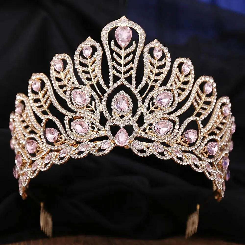 DIEZI Baroque Luxury 1-Piece Peacock Print Alloy Crystal Tiara Crown, Romantic Look Female Wear Hair Accessory for Wedding Parties