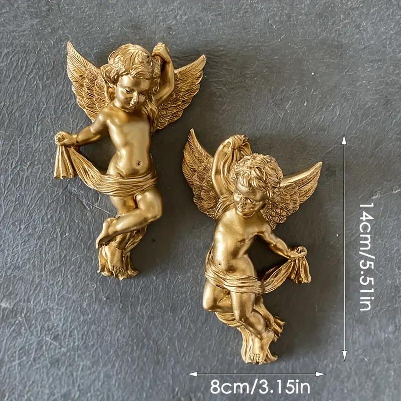 2pcs Vintage Golden Angel Statue Wall Decor,Golden Wall Decor Sculptures - Wall Art Decoration - Perfect for Living Room, Hallway And Entryway, Ideal for Elegant Home Decor, Hooks on The Back for Easy Installation, Room Decor