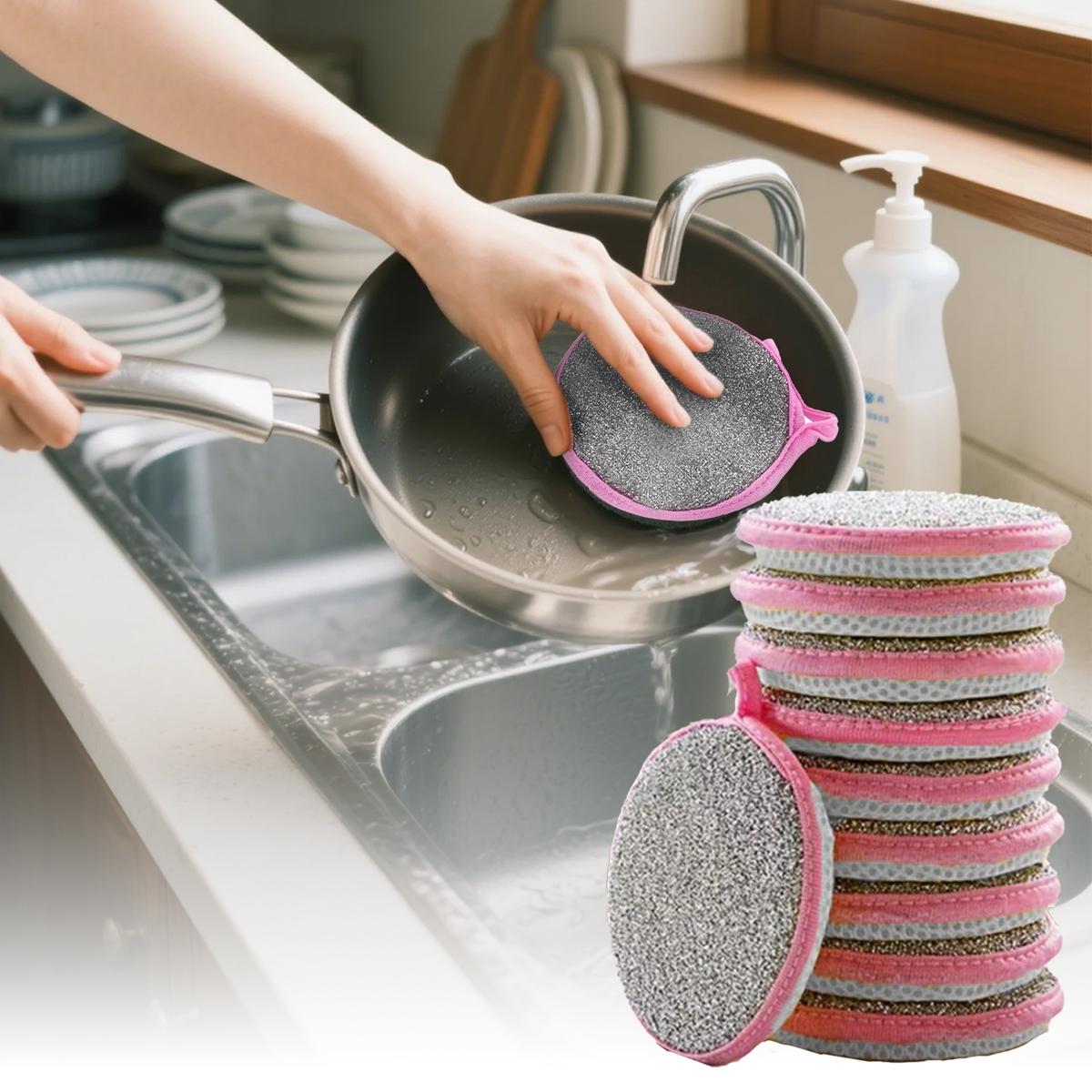1 Pack Double-Sided Dish Sponge, Round Cleaning Pad, Durable Kitchen Utensils,Reusable Sponge for Kitchen Round Non-Scratch Scrub Sponges for Dishes, Pots and Pans, Dishwashing Sponge