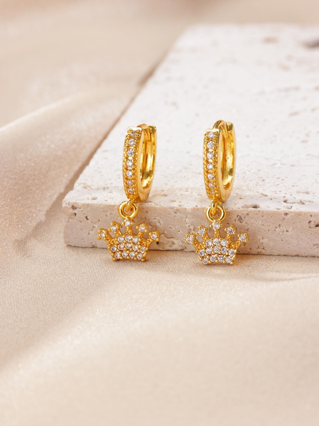 1 Pair Pave Zirconia Crown Earrings for Women 18K Gold Plated Dangle Drop Earrings Fashion Jewelry,Perfect Gifts for Birthday,Party,Wedding,Anniversary,Mother's Day,Vacation,Daily