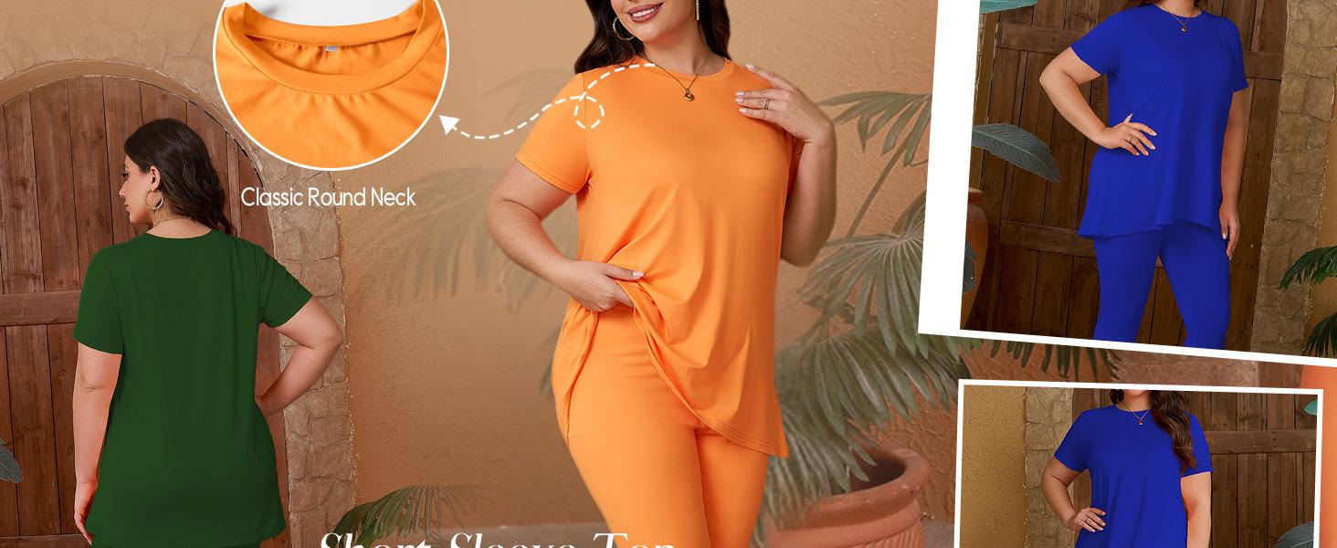 Women Plus Size 2 Piece Outfits Short Sleeve Top and Legging Pant Set Lounge Sets Tracksuit