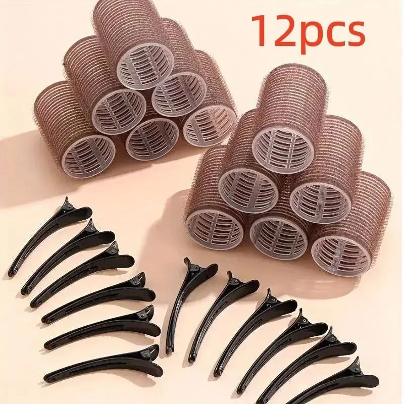 12 Pcs Self-Adhesive Hair Rollers, Bangs Curler, Volumizing Root Curls, Airy Hair Roller Set, Easy-To-Use Magic Tape Hair Accessories, Heatless Hair Rollers