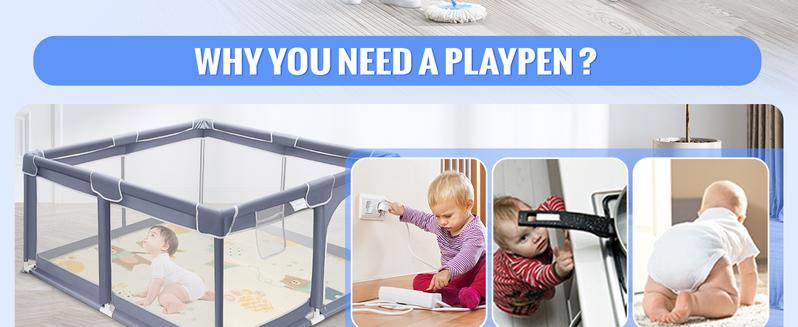Baby Playpen with Anti-Slip Mat for Indoor&Outdoor Playard Kids Activity Center with Gate, Portable Fence Area for Babies and Toddlers playpen