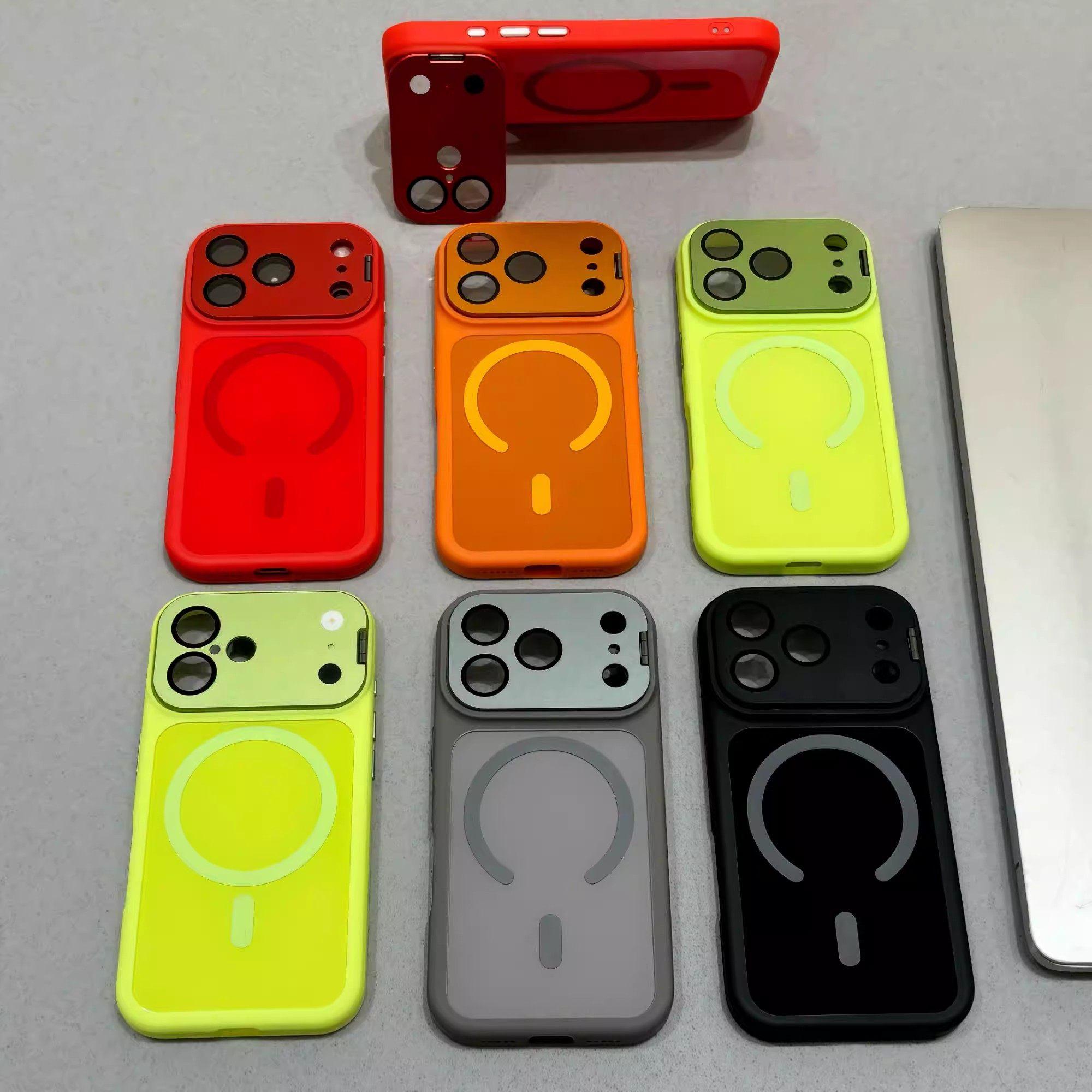 With Stand Magnetic Phone Case for iPhone17/16/15/14/13/12 Pro Max Lens Full Cover 17 Pro Silicone Case 16 Pro Max Handheld Shooting