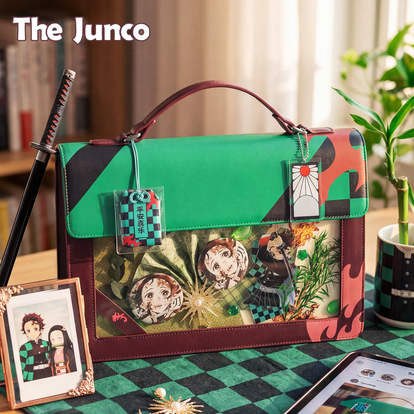 Women's Demon Slayer Kamado Tanjirou Anime Print Crossbody Bag - Handmade Look, PU Leather, Lightweight, Dual-Purpose Shoulder Bag for Daily Wear Commuters