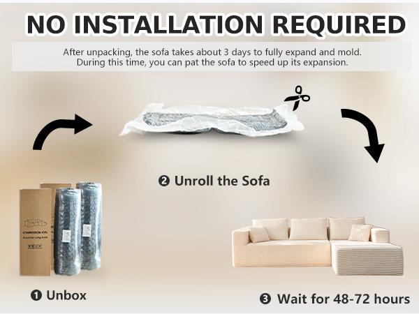 CHORRO 108''Sectional Boneless Cloud Sofa,Modern Modular L-Shape Couch for Living Room,Corduroy Convertible Sponge Sleeper Sofas,Upholstered Lougne Chaise Couchs-with Soft Pillow(Camel,Left Chaise)