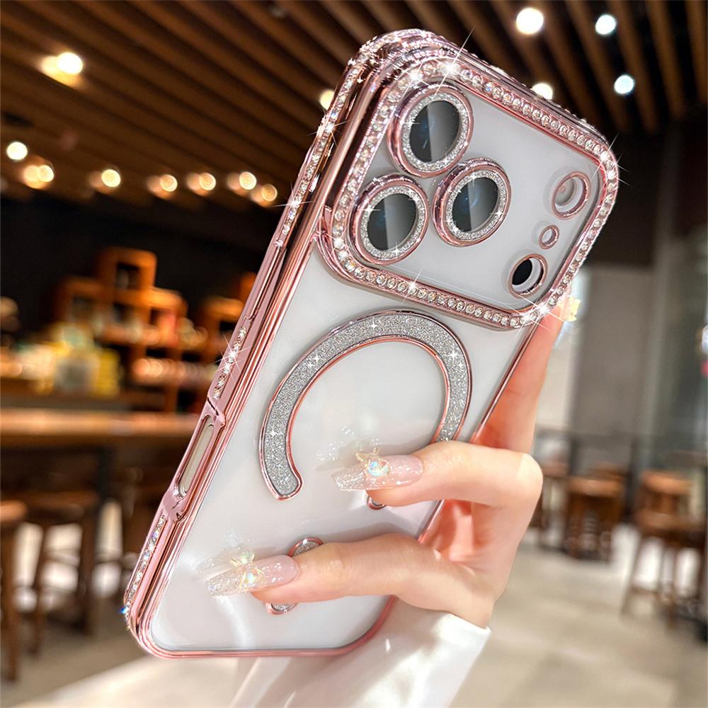 OREKROY【Freeship】Magnetic Glitter Case for iPhone 17 Pro Max 17Pro 17Air 17, 16 15 14 13 12 [Compatible with MagSafe] Military-Grade Protection, Sparkle Diamond Cute Glitter Bling Clear TPU Cover ,with Camera Lens Protector for Women Girls