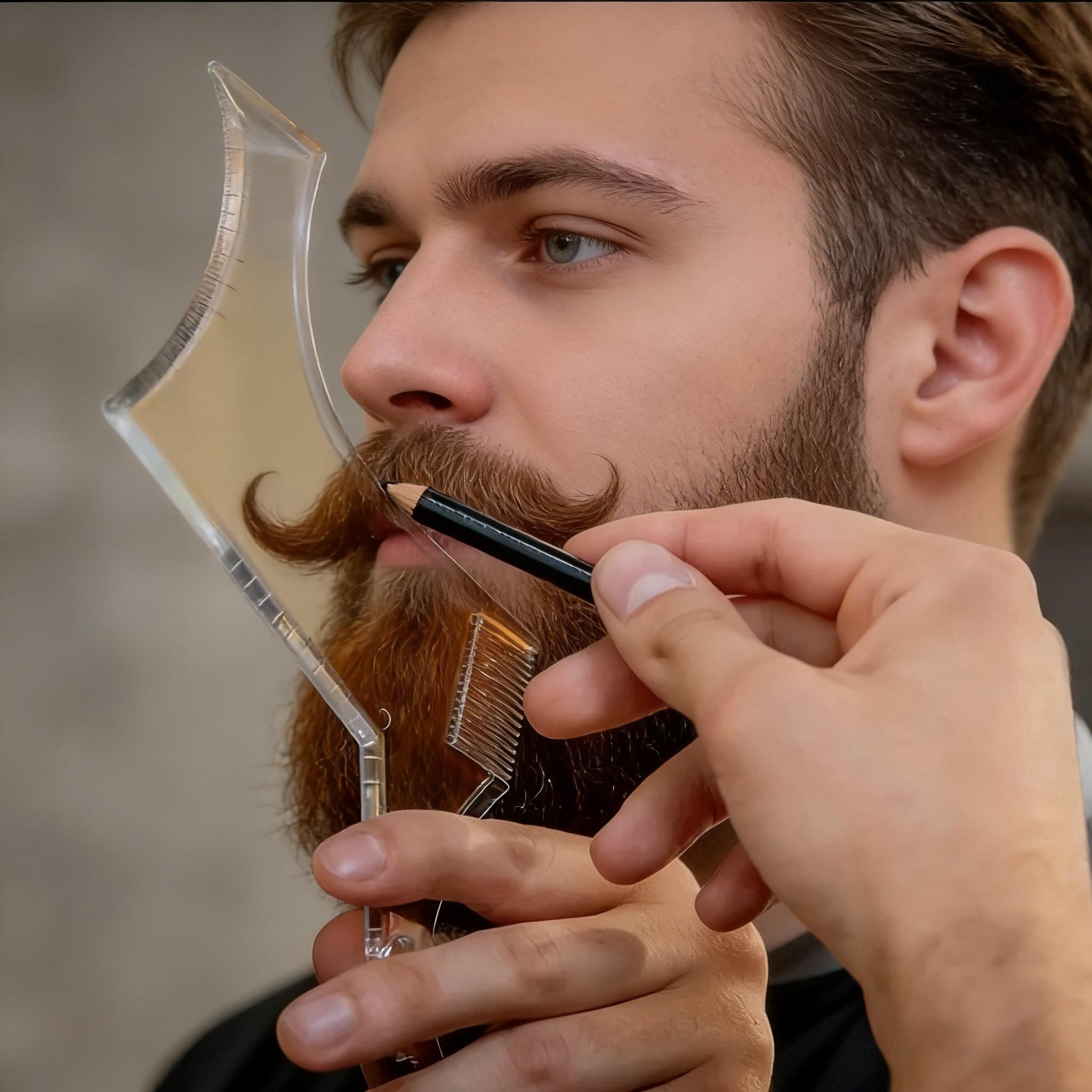 8 in 1 Clear Beard Shaping Tool With Comb, Thickened Beard Guide Shaper, Black Multifunctional Styling Template For Goatee Mustache Sideburn, Grooming Tool, Hair Styling Tools