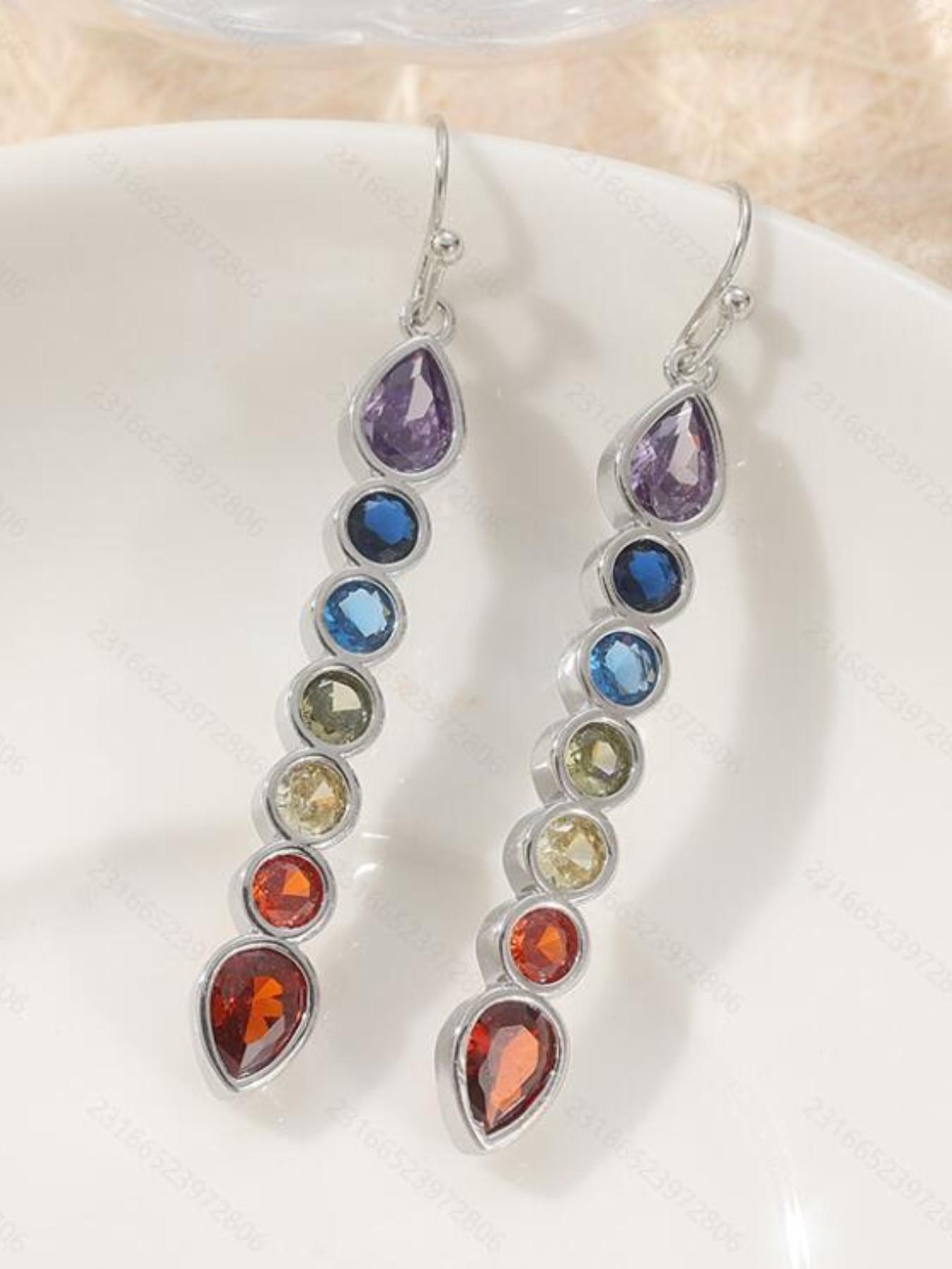 Fashion Sparkling Rainbow Synthetic Zircon Earrings, Elegant Classic Party Jewelry Accessory for Women, Holiday Wear