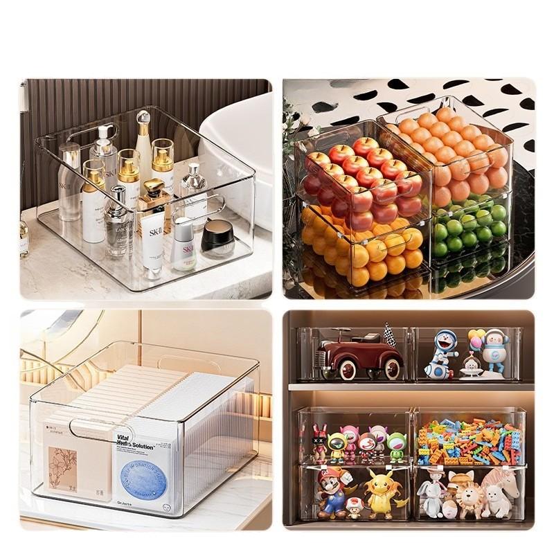 Transparent Plastic Storage Basket, Long Rectangular Organizer Box, Desktop Snack & Miscellaneous Item Holder, Cabinet Drawer Accessory