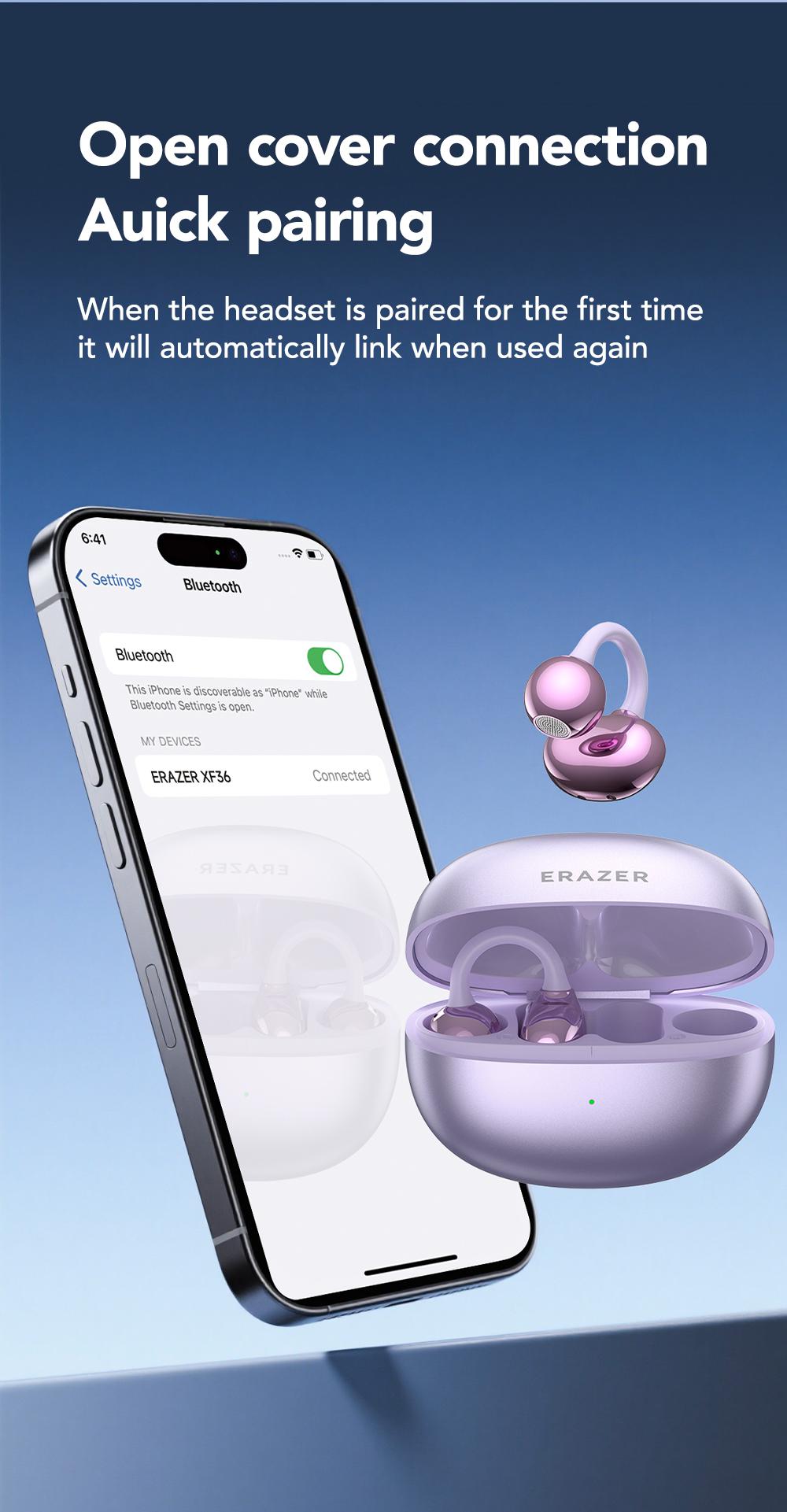 ERAZER XF36 clip-on earphones Bluetooth 6.0 earphones OWS earphones HIFI sound quality music music call dual-purpose waterproof and sweat-proof suitable for sports built-in microphone earphones