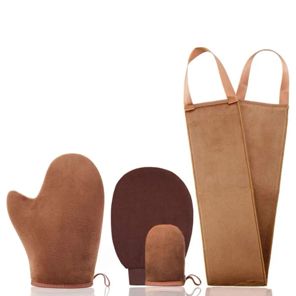 Self Tanning Mitt Applicator Kit, Self Tanner Mitt Set Includes Self Tanner Back Applicator, Exfoliator Glove and Finger Face Tanning Glove