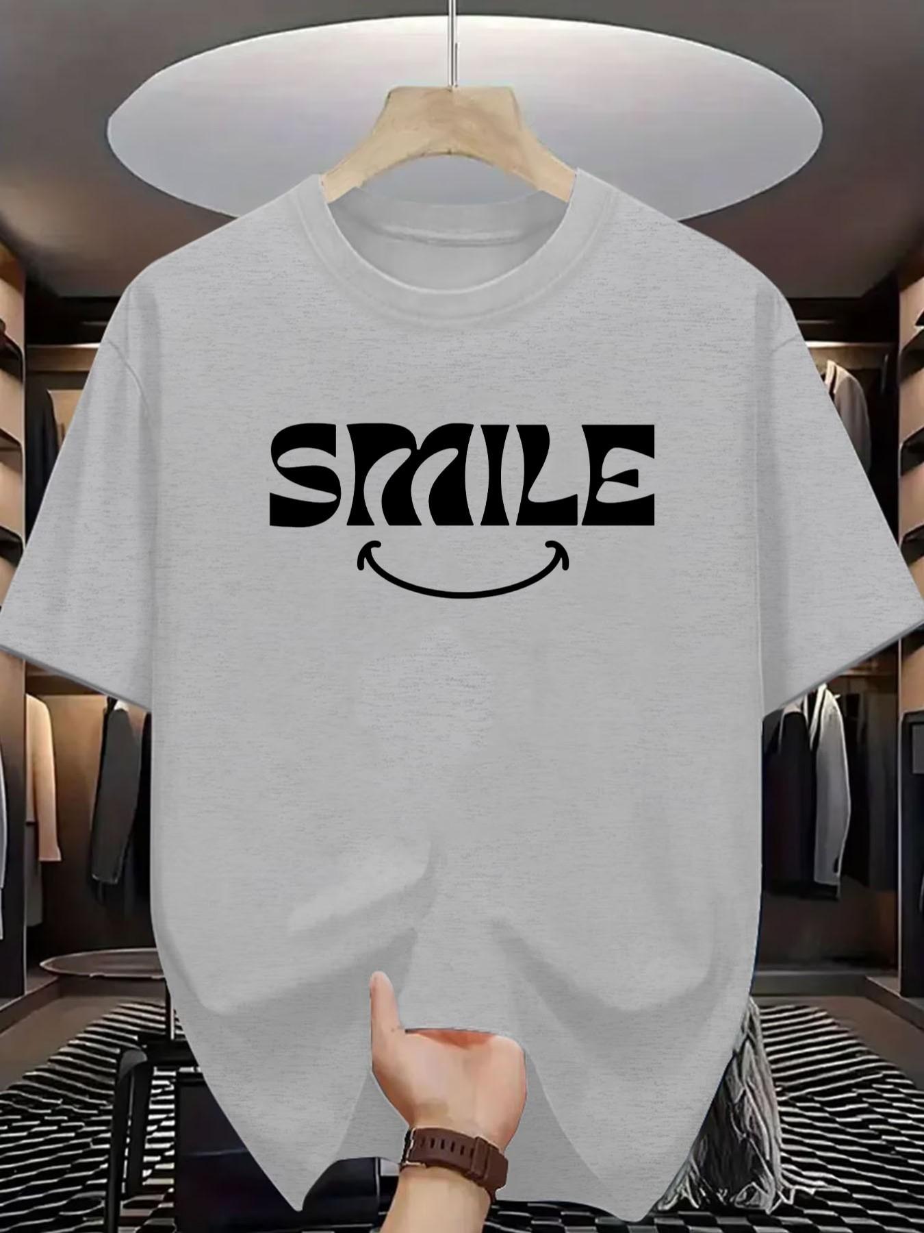 Men's Casual Smile Print T-Shirt, Short Sleeve Slim-Fit Top, Y2K Street Style, Trendy Graphic Tee for Daily Wear