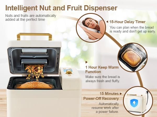Neretva Bread Machine, 2.2LB 15-in-1 Bread Maker, Dual Heater Breadmaker Machine with Auto Nut Dispenser & Nonstick Ceramic Pan, Bread Maker Machine for Gluten Free, Dough Maker, Sourdough, Yogurt Neretva Bread Machine, 2.2LB 15-in-1 Bread Maker, Dual Heater Breadmaker Machine with Auto Nut Dispenser & Nonstick Ceramic Pan, Bread Maker Machine for Gluten Free, Dough Maker, Sourdough, Yogurt