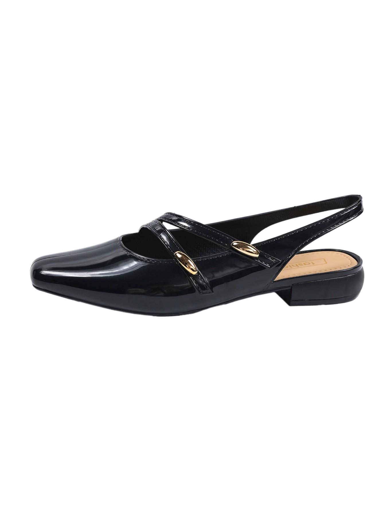 2026 Summer High-End Glossy Leather Mary Jane Shoes, Square Toe Backless Cross Strap Metal Buckle Low Heel Flat Sandals, Office Date Elegant Versatile Women's Shoes