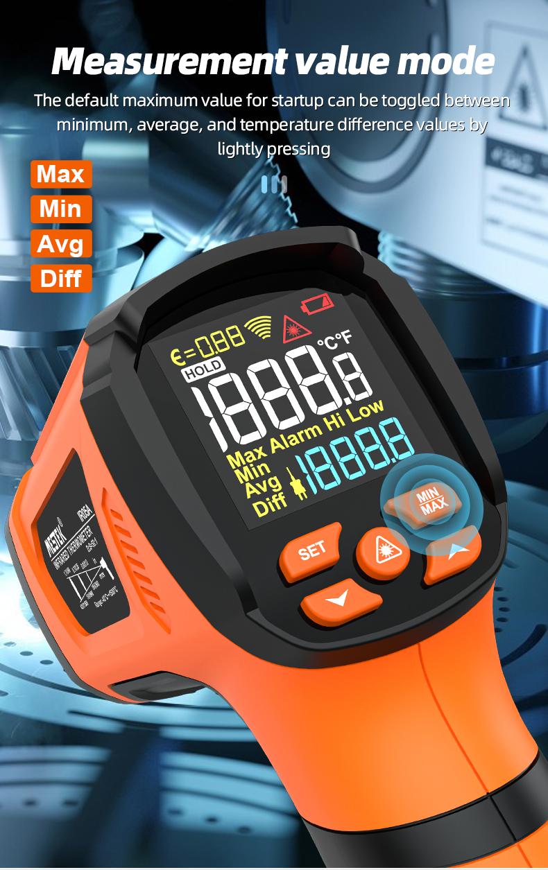 Mestek Infrared Thermometer -40°F ~2912°F,-40~1600℃ High Temperature Meter 50:1 Industrial Dual Laser Digital Thermometer with Temperature Probe