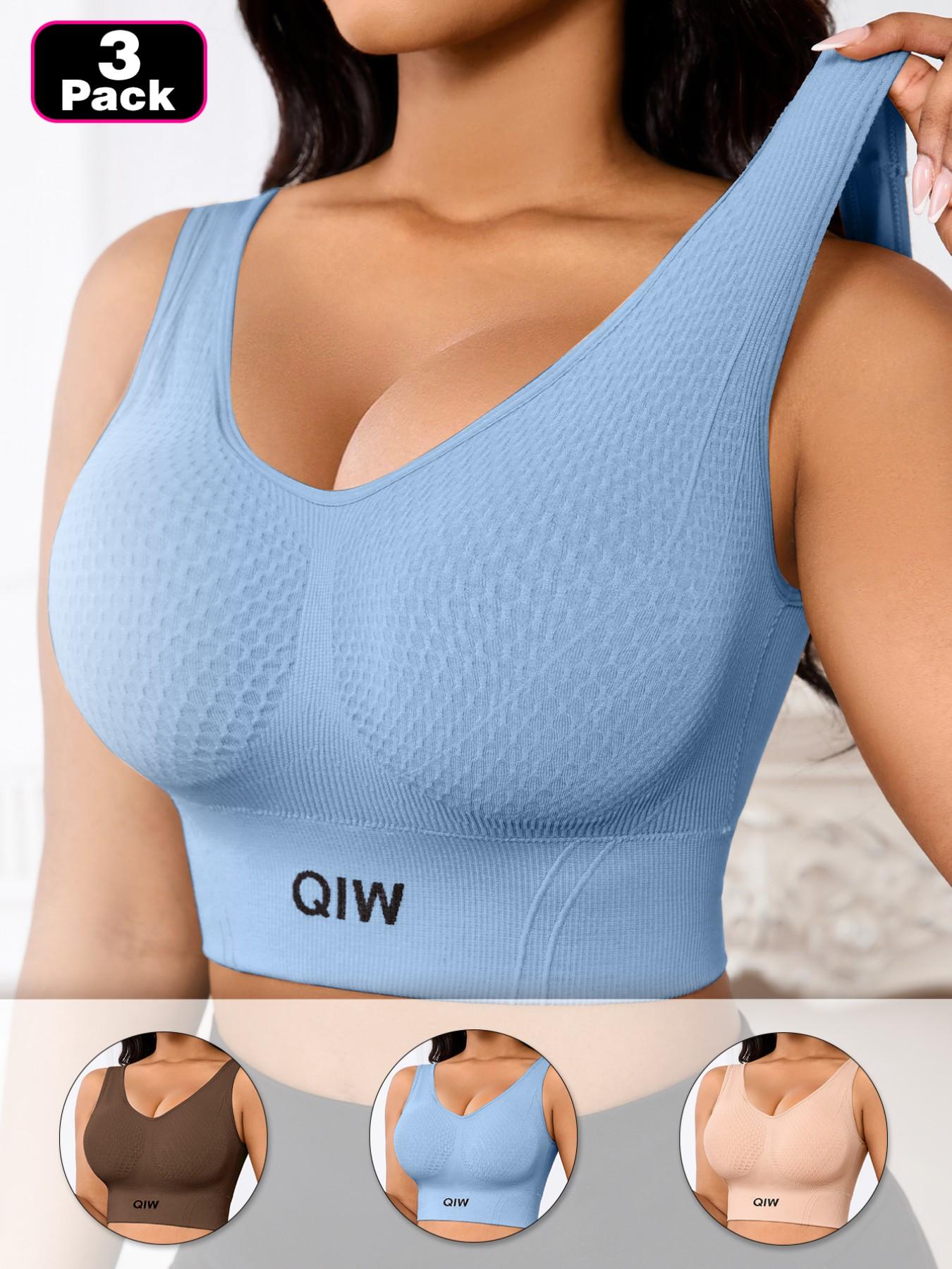 Women's Waffle Texture Sports Bra, Soft Comfortable No Underwire, Medium Support, Wide Shoulder Straps, Backless Design, All Seasons, Wireless Sports Bras