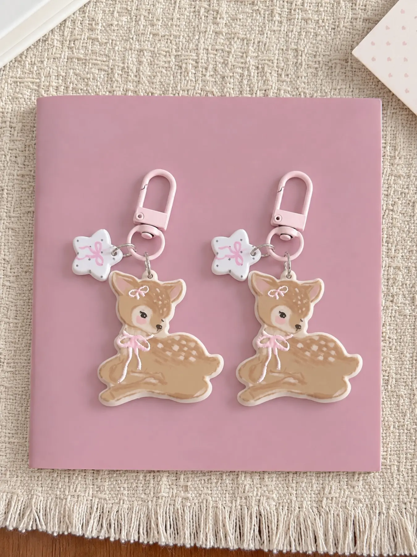 2PCS Cute Deer Keychains | Kawaii Acrylic Bag Charm | Cartoon Deer Key Ring | Backpack Purse Charm | Keychain For Bags | Gift for Women & Girls