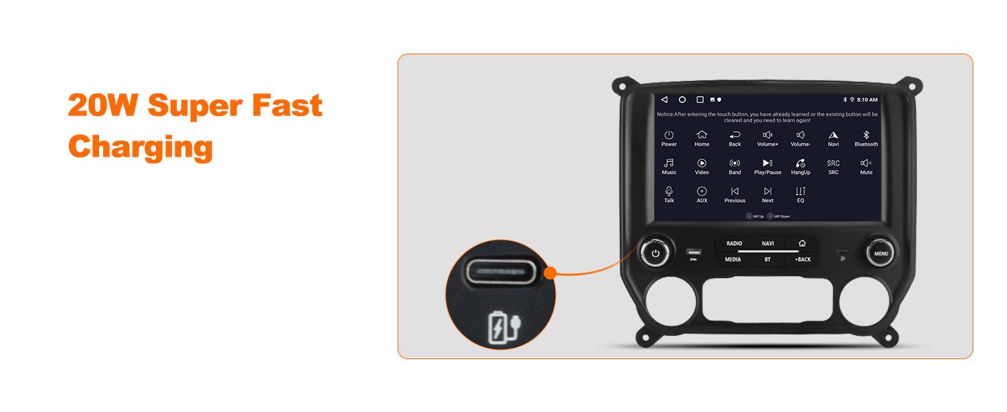 Car Stereo for Chevy Silverado GMC Sierra 2014-2018 touch screen has Android Auto Wireless Carplay, Bluetooth WIFI supports GPS Navigation (With Bose system, you need to purchase an additional fiber optic box! ! !）