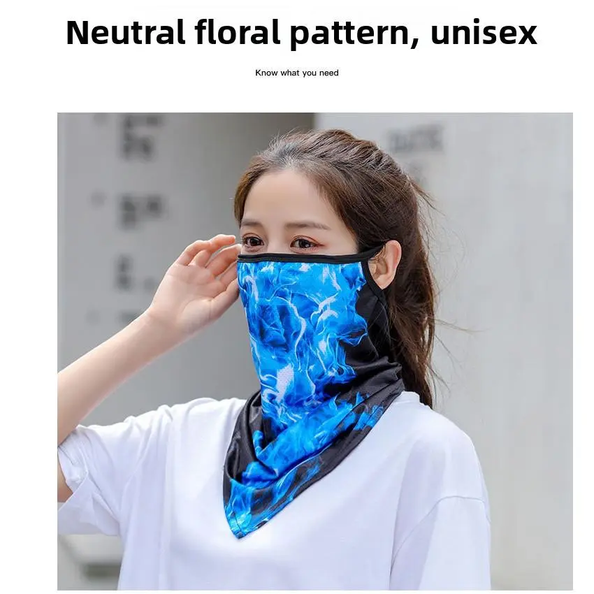 Ice silk ear mask triangular towel neck cover mesh sunscreen outdoor cycling fishing windproof scarf men's and women's face towel Pattern Skull tube