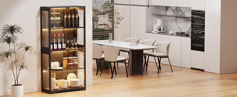 MIIFUNY Display Cabinet with Glass Doors, Storage Cabinet with 3 Color Light, 4-Tier Curio Cabinet&Bookcase for Collectibles, Toys, Books, for Playroom, Bedroom, Study Room, Black MIIFUNY Display Cabinet with Glass Doors, Storage Cabinet with 3 Color Light, 4-Tier Curio Cabinet&Bookcase for Collectibles, Toys, Books, for Playroom, Bedroom, Study Room, Black