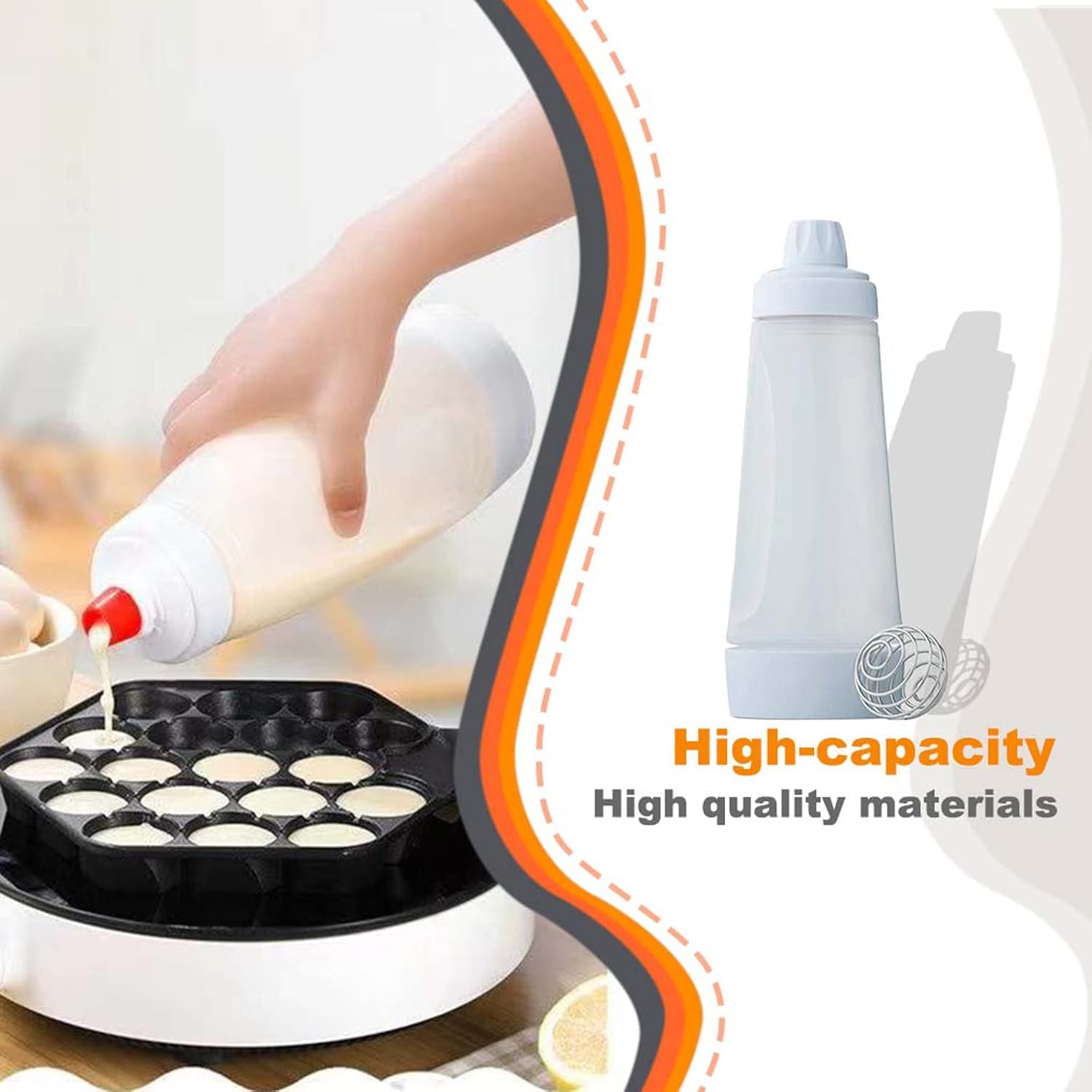 Manual Pancake Batter Dispenser with Blender Ball, Food‑Safe Plastic Shaker Mixer, Perfect for Pancakes, Waffles & Cupcakes