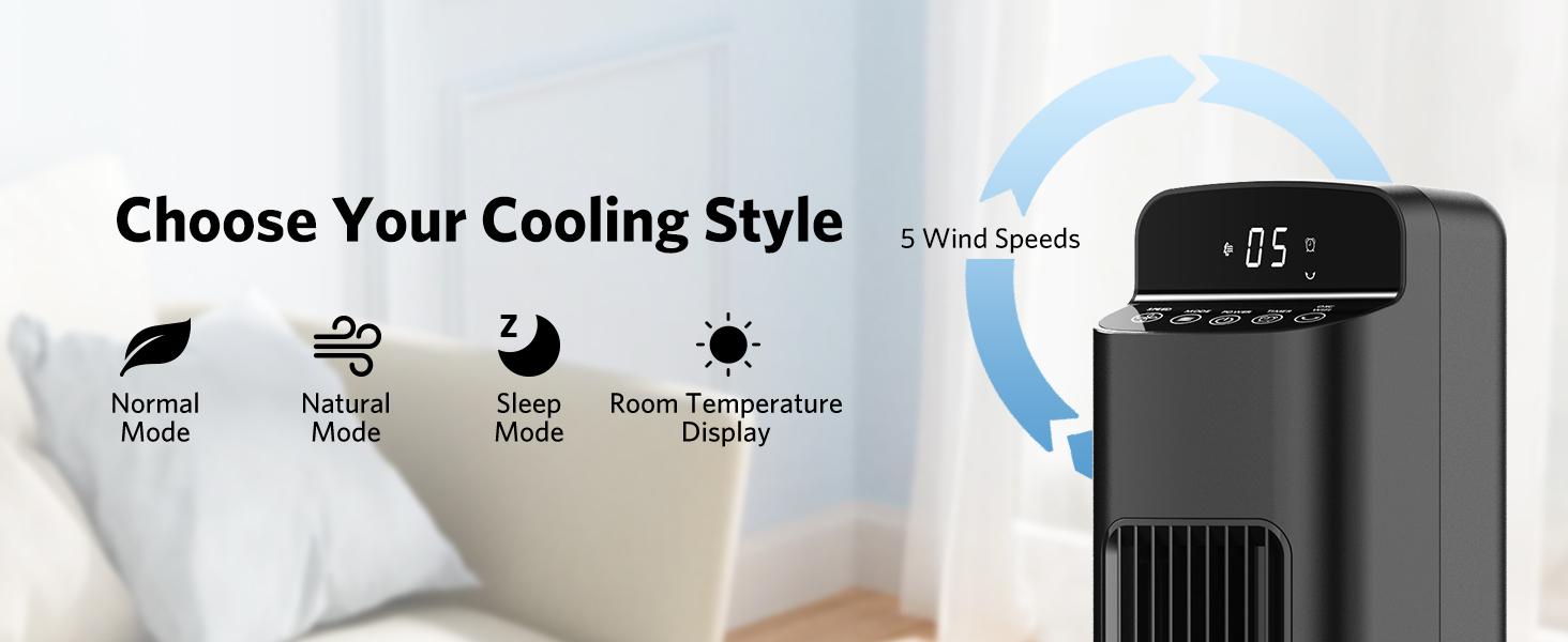 [NOT AC] COWSAR Fan for Bedroom, Quiet Floor Fan, Oscillating Tower Fan with Remote, Cooling Portable Bladeless  Fans Digital LED Display, 5-Speed & 3 Modes, 80° Oscillation, Remote Control, 12H Timer, Ultra-Quiet Cooling for Bedroom & Office