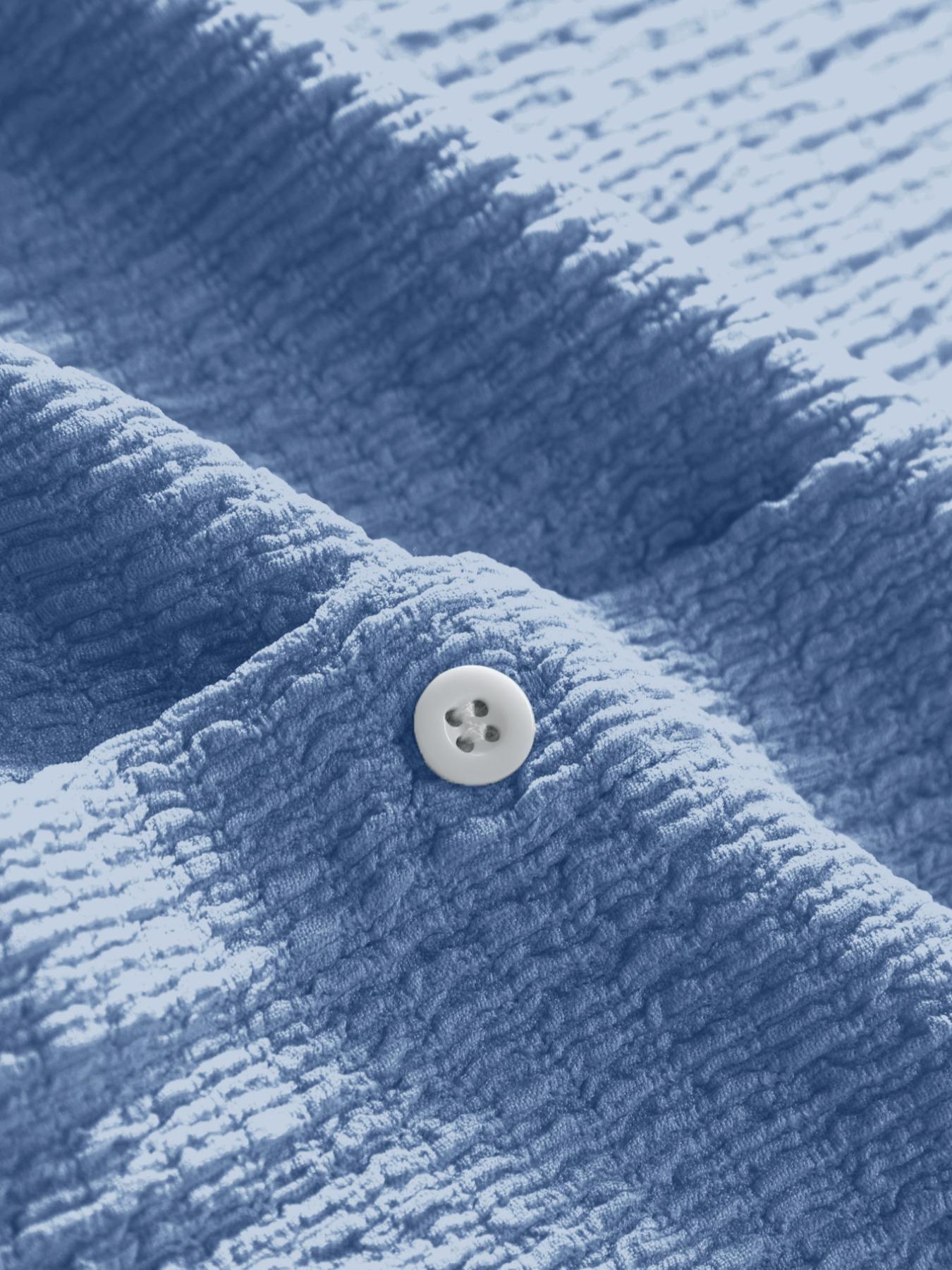 Men's Textured Button Front Shirt, Casual Regular Fit Short Sleeve Collared Top for Summer, Summer Leisure Top 2024, National Day Clothing, Men's Clothes for Daily Wear, Menswear