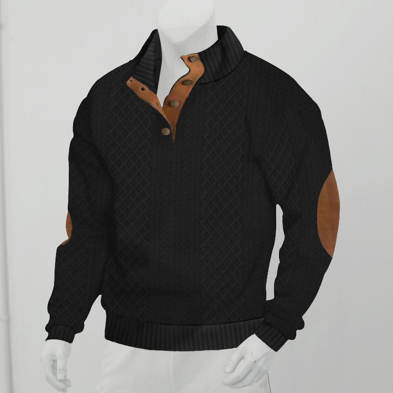Men's Casual Long Sleeve Knit Pullover Sweater - Mock Neck, Button Collar, Elbow Patches Sports & Outdoor Top (Menswear Knitwear, longsleeves) White, Collared Neck sohochic