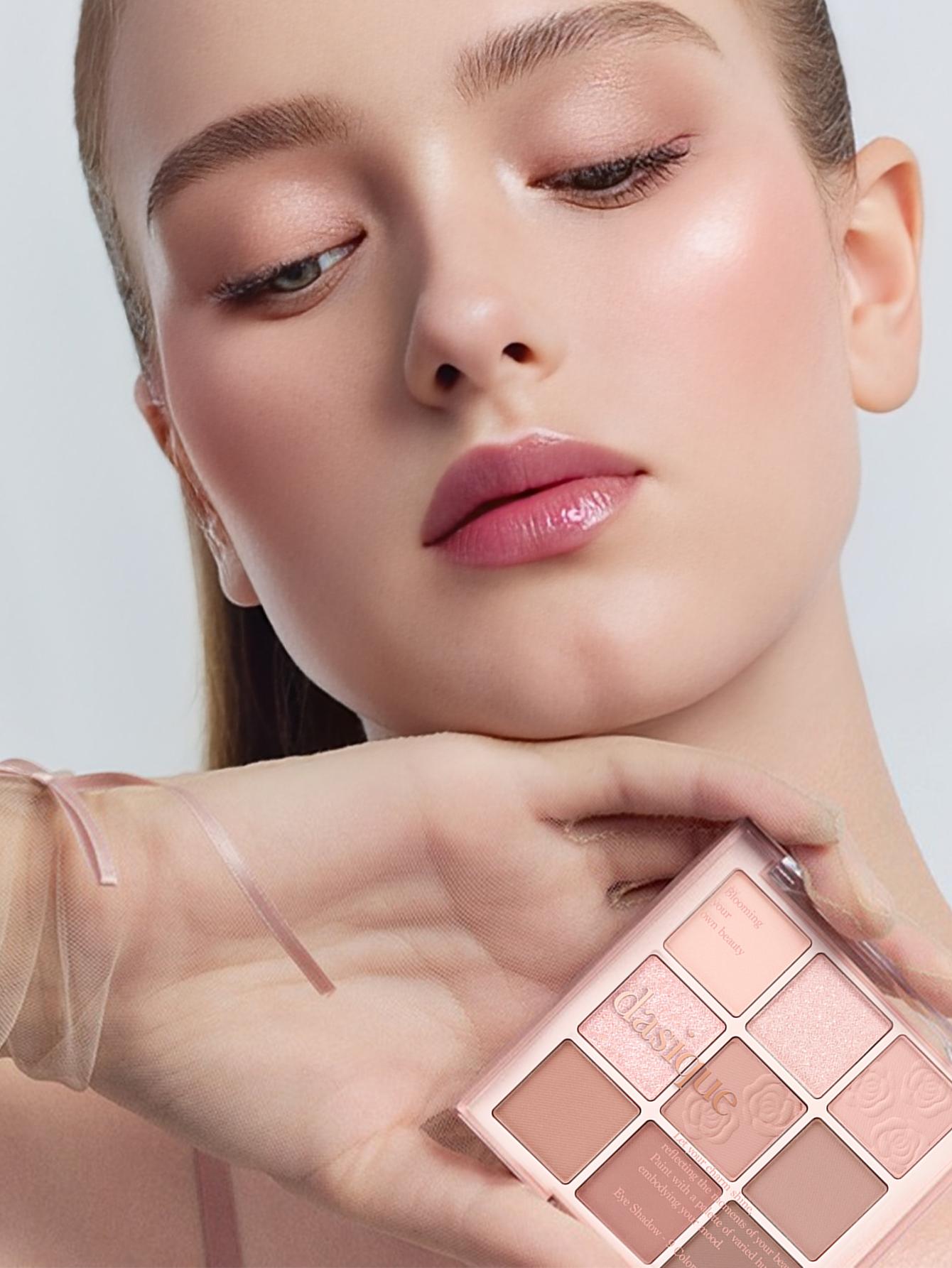1Pc DASIQUE Rose Embossed Print Eyeshadow Palette, Makeup Palette – 9 Pigmented Shades in Rosy Pink, Warm Nude, Matte/Shimmer/Metallic Mix, Ultra-Blendable, Crease-Proof, Long-Wear, Flattering on Fair to Deep Skin, Ideal for Everyday Glam or Date Night