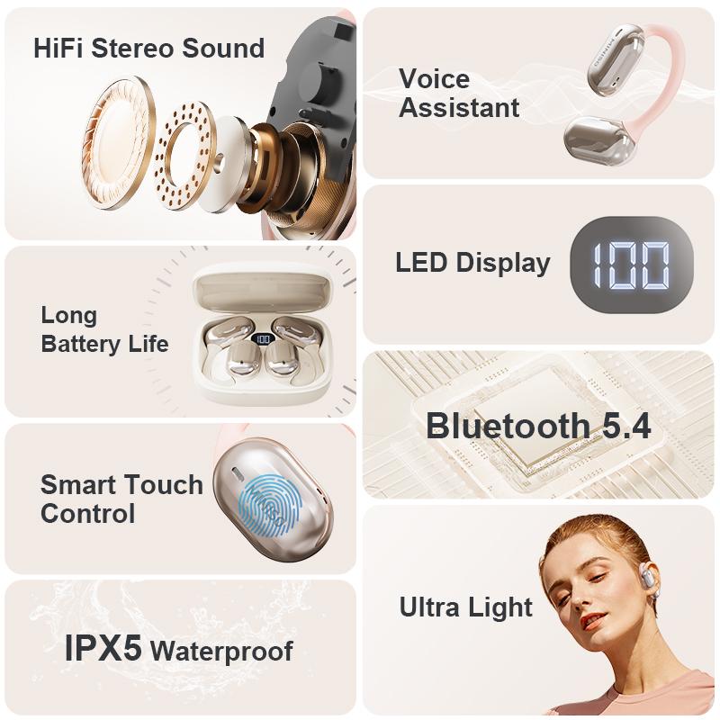 MINISO MS162 OWS Open Ear Bluetooth Earbuds HIFI Sound Quality Music Wireless Earbuds Gaming with Low Latency Wireless Headphones IPX5 Waterprooof OWS Earphones Comfortable Wearing Earbuds Touch Control Built-in Mic Hearphones Compatible With All Phones