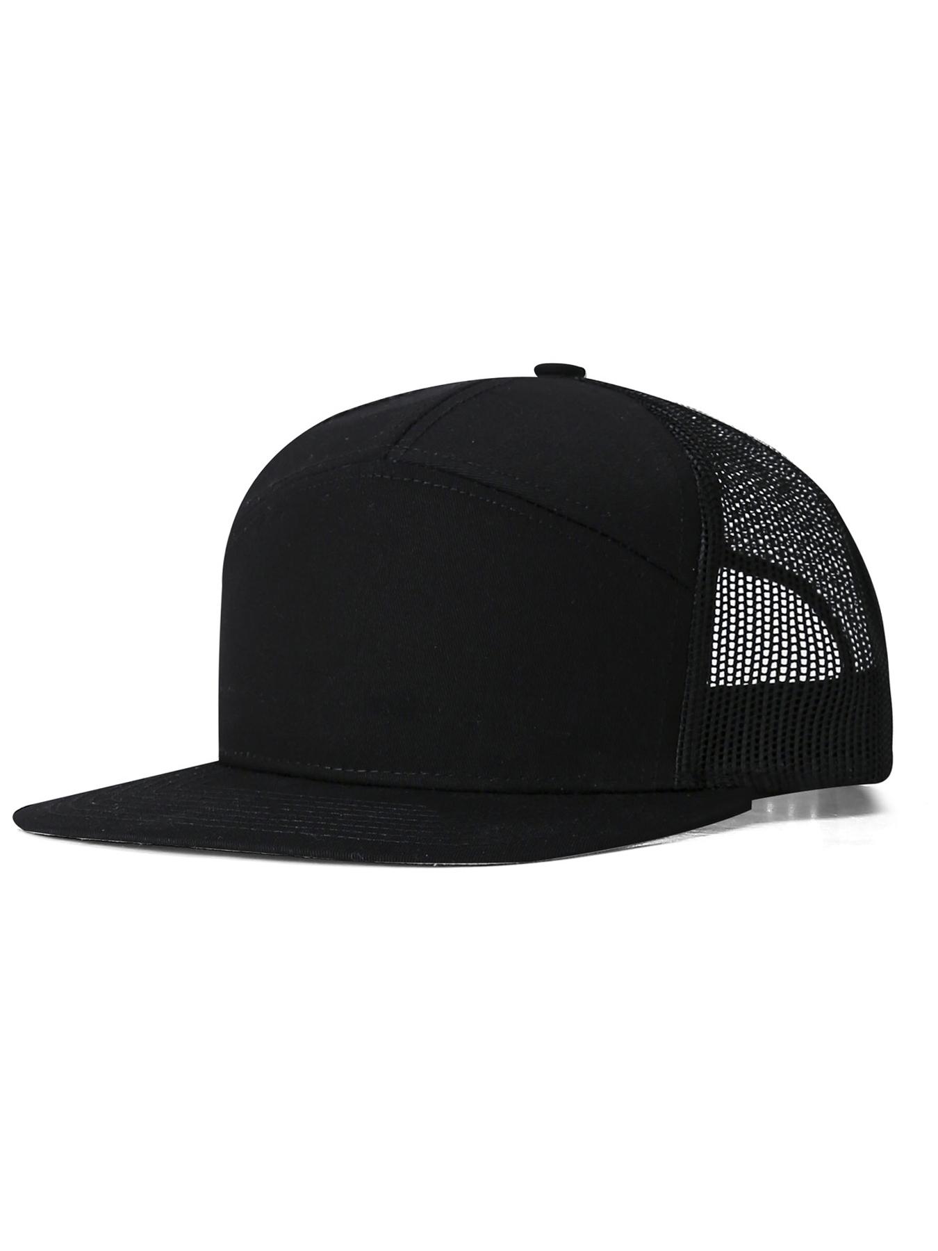 Men's Caps - Flat Brim Mesh Panel Baseball Cap Adjustable Classic Trucker Style Hat - Snap Back Hats for Men Flat Brimmed Cap