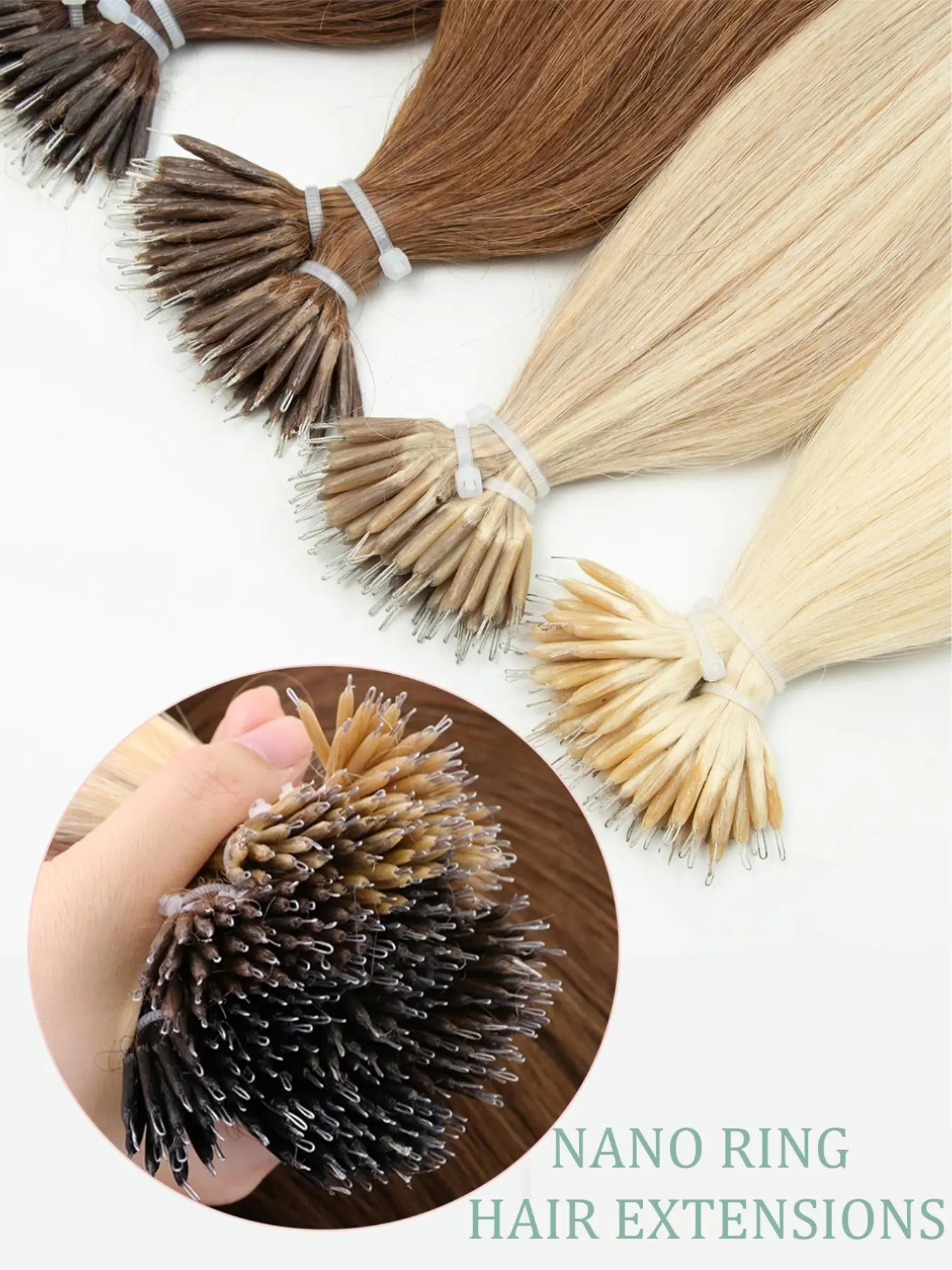 Nano Ring Remy Human Hair Extensions, Straight Black and Blonde Highlight Strands, Cold Fusion Micro Bead Hairpieces for Women, Natural-Looking Volume for Daily Wear, Halloween Cosplay, Christmas Gift, Winter Wedding and Holiday Parties