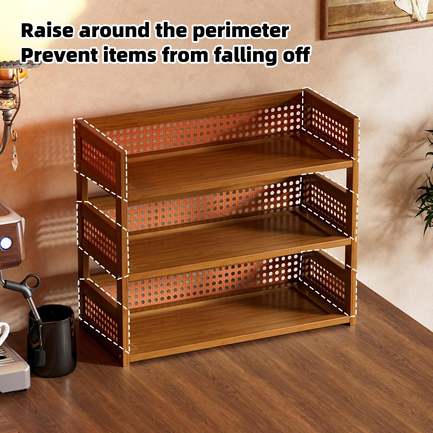 Multi-Layer Storage Rack, Kitchen Spice Rack, Desktop Organizer, Bamboo Office Desk Holder, Independent Display Stand, Display Shelf, Suitable for Office, Dormitory, Home