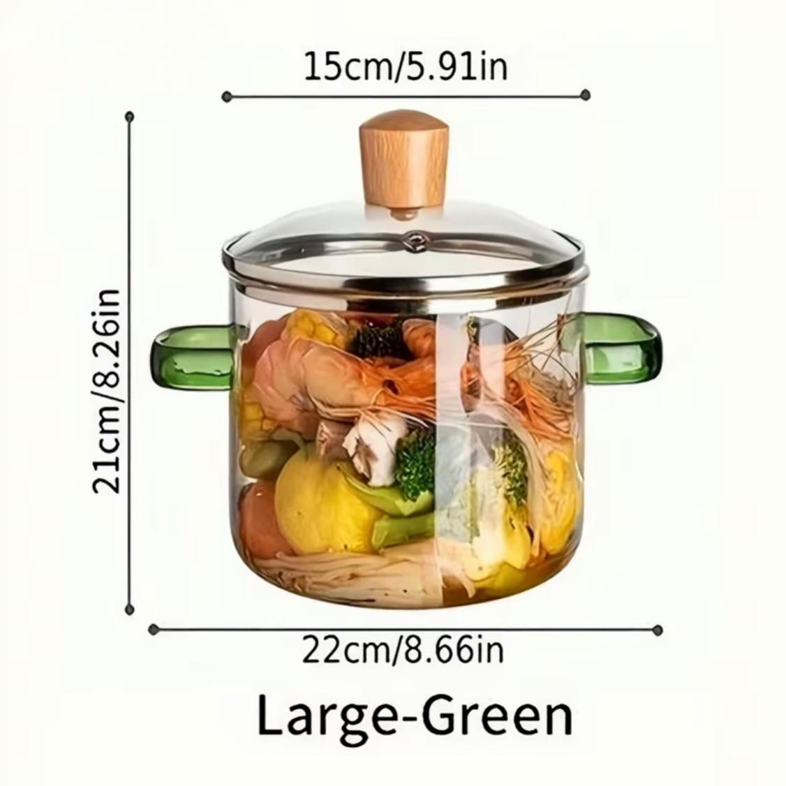 High Borosilicate Glass Cookware Steam Pot Set with Lid & Easy Grip Handle, Food Grade Non Toxic Lead Free BPA Free Multiuse Durable Kitchenware, Stovetop & Dishwasher Safe for Stew Soup Pasta Baby Food Home Kitchen Daily Use