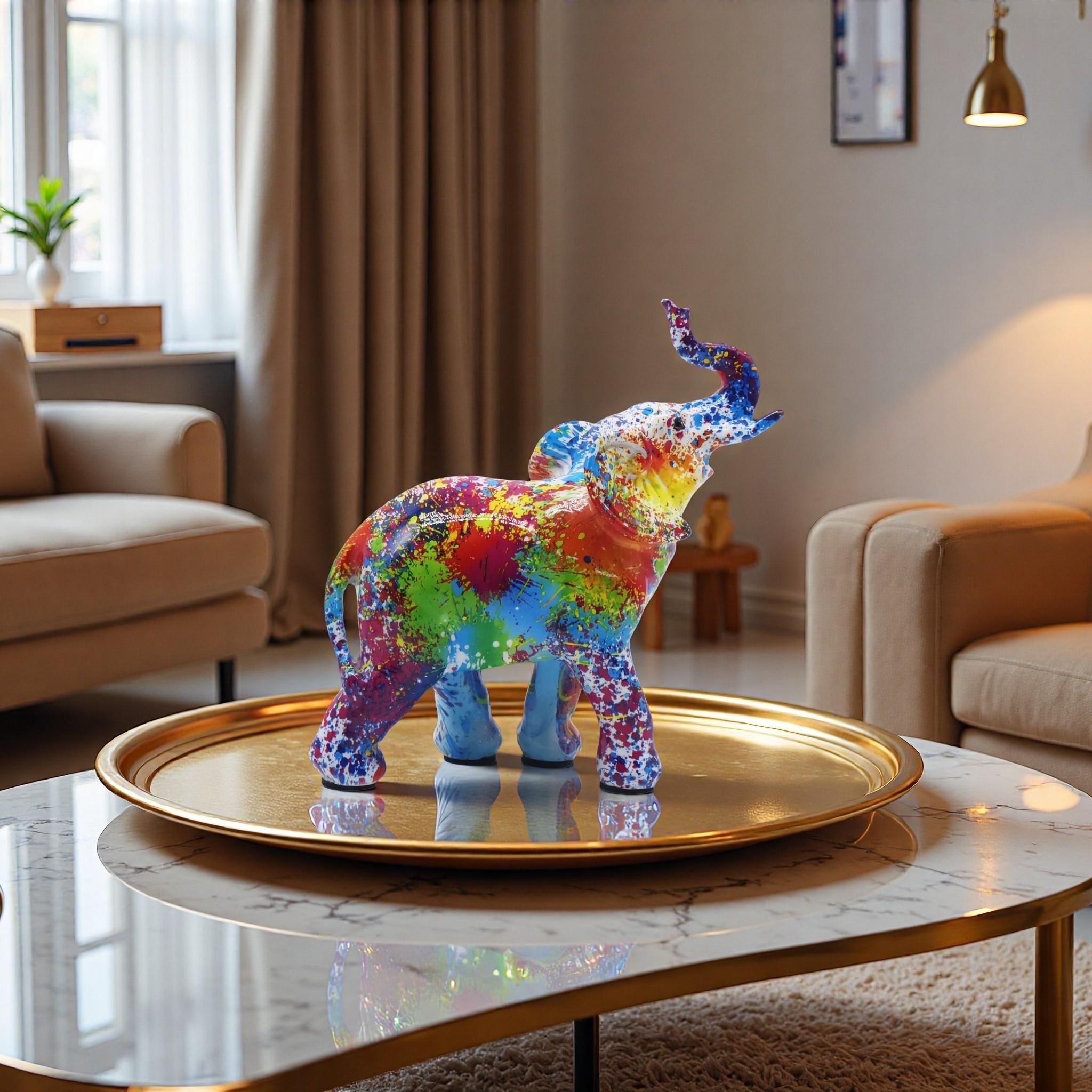 1pc Abstract Art Sculpture & Colorful Elephant Resin Statue for Living Room, Office Desk, Home Decor - Vibrant Decorative Piece, Creative Gift Idea, Feng Shui Symbol for Homeowners - Unique, Modern, Eye-Catching